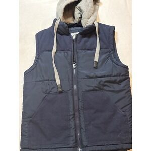 Authentic Work Worn Garments Mens Medium Puffer Vest Hooded Navy Blue Casual‎